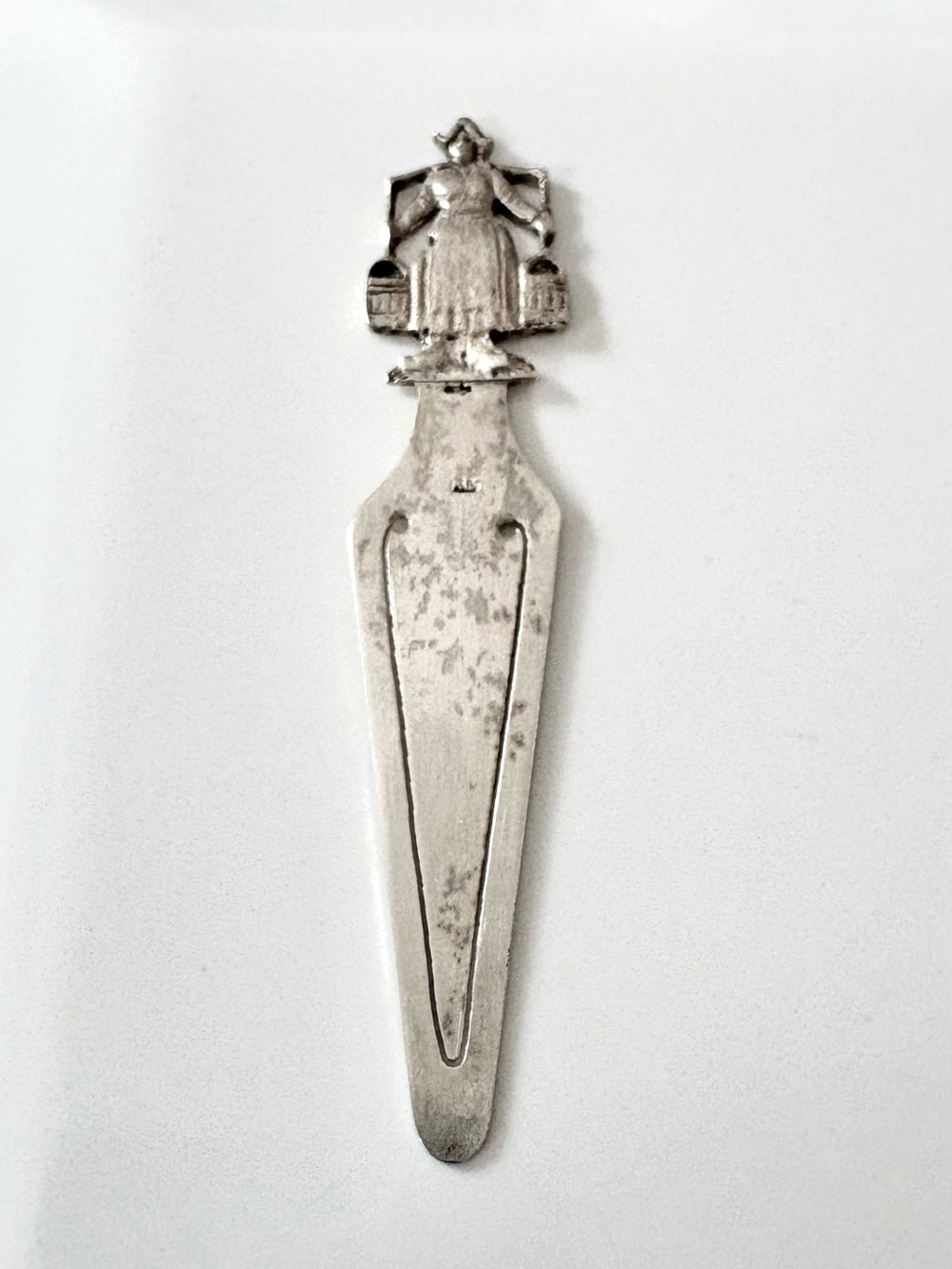 Vintage Silver-Tone Milkmaid Bookmark with Markings.